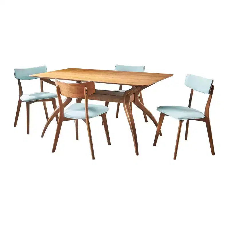 GDFStudio Megann Set Sala da Pranzo 5 Pezzi in Legno e Tessuto Stile Moderno Metà Secolo