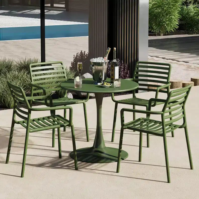 WestinTrends Playa Set Tavolo da Pranzo da 5 Pezzi per Interni ed Esterni in Metallo con Sedie da Giardino Impilabili in Plastica con Braccioli