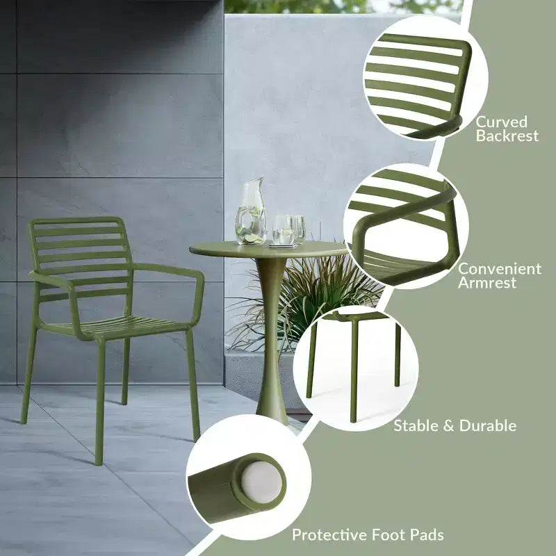 WestinTrends Playa Set Tavolo da Pranzo da 5 Pezzi per Interni ed Esterni in Metallo con Sedie da Giardino Impilabili in Plastica con Braccioli