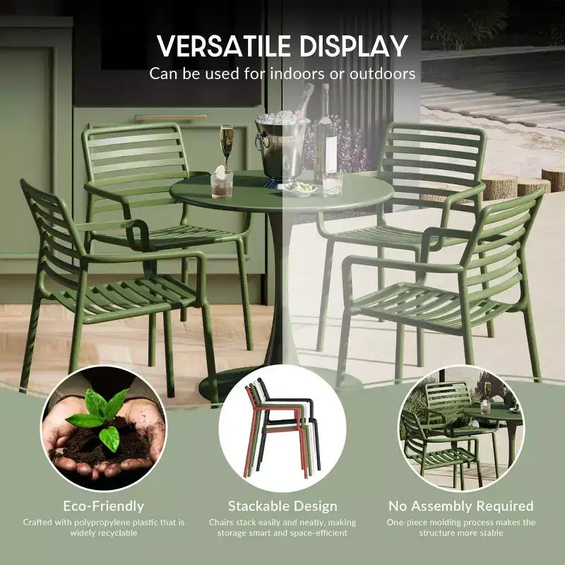 WestinTrends Playa Set Tavolo da Pranzo da 5 Pezzi per Interni ed Esterni in Metallo con Sedie da Giardino Impilabili in Plastica con Braccioli