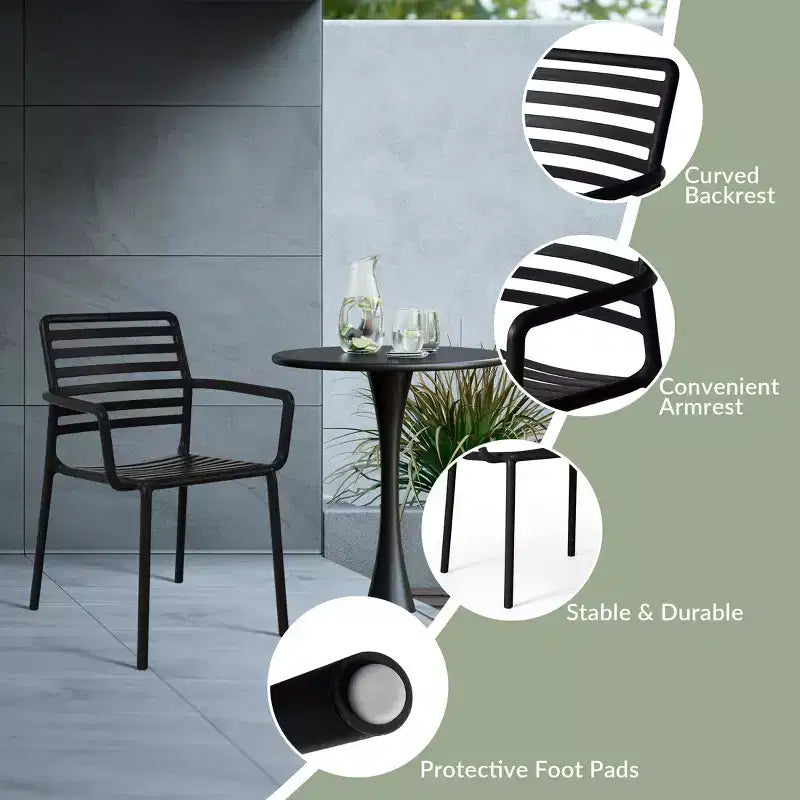 WestinTrends Playa Set Tavolo da Pranzo da 5 Pezzi per Interni ed Esterni in Metallo con Sedie da Giardino Impilabili in Plastica con Braccioli