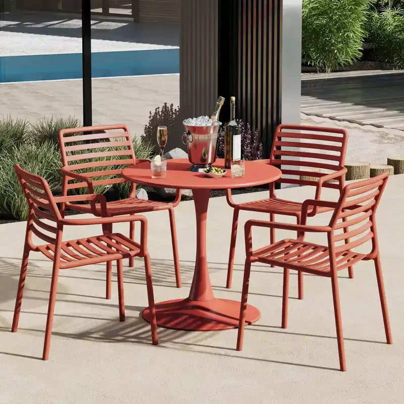 WestinTrends Playa Set Tavolo da Pranzo da 5 Pezzi per Interni ed Esterni in Metallo con Sedie da Giardino Impilabili in Plastica con Braccioli