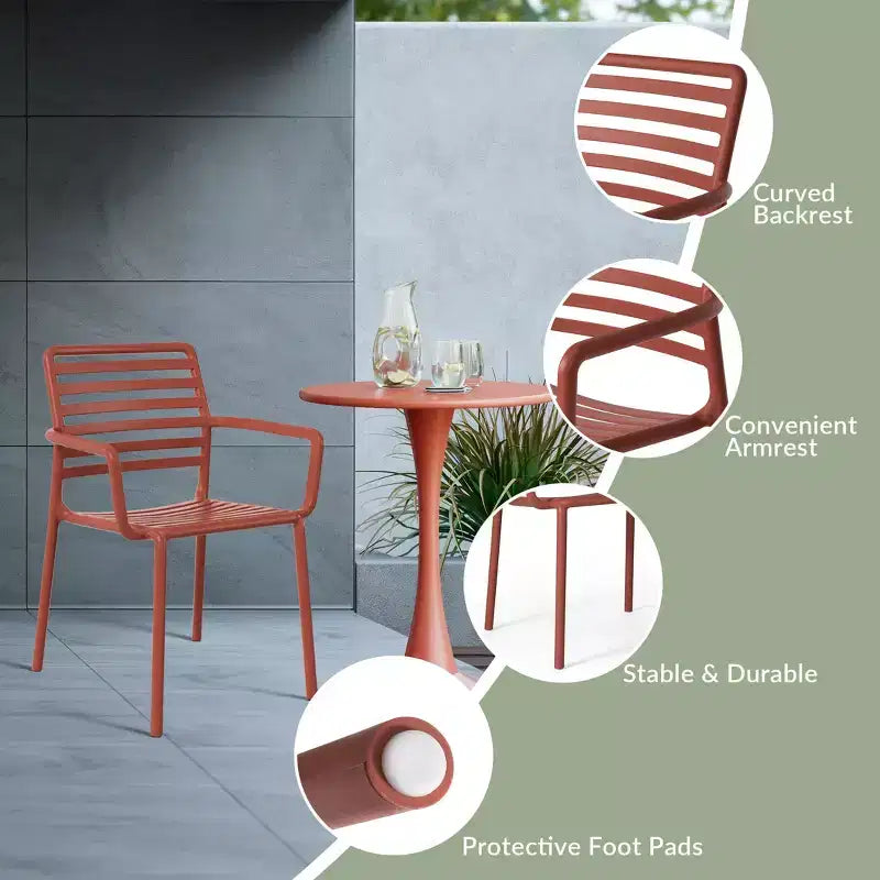 WestinTrends Playa Set Tavolo da Pranzo da 5 Pezzi per Interni ed Esterni in Metallo con Sedie da Giardino Impilabili in Plastica con Braccioli