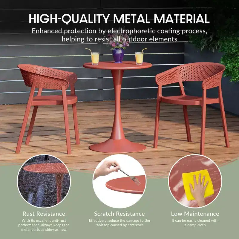 WestinTrends Playa Set Tavolo da Pranzo da 5 Pezzi per Interni ed Esterni in Metallo con Sedie da Giardino Impilabili in Plastica con Braccioli