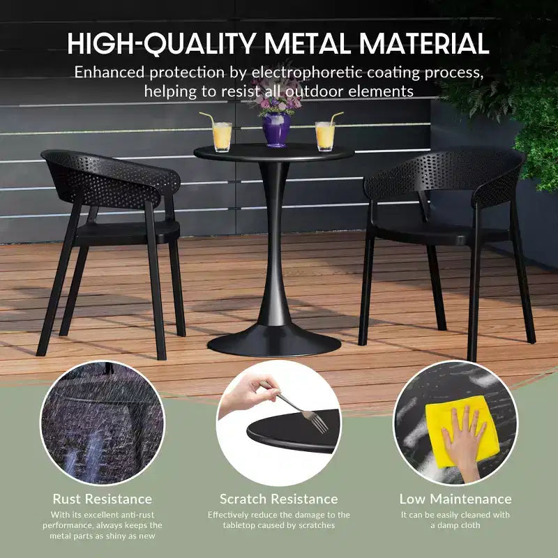 WestinTrends Playa Set Tavolo da Pranzo da 5 Pezzi per Interni ed Esterni in Metallo con Sedie da Giardino Impilabili in Plastica con Braccioli