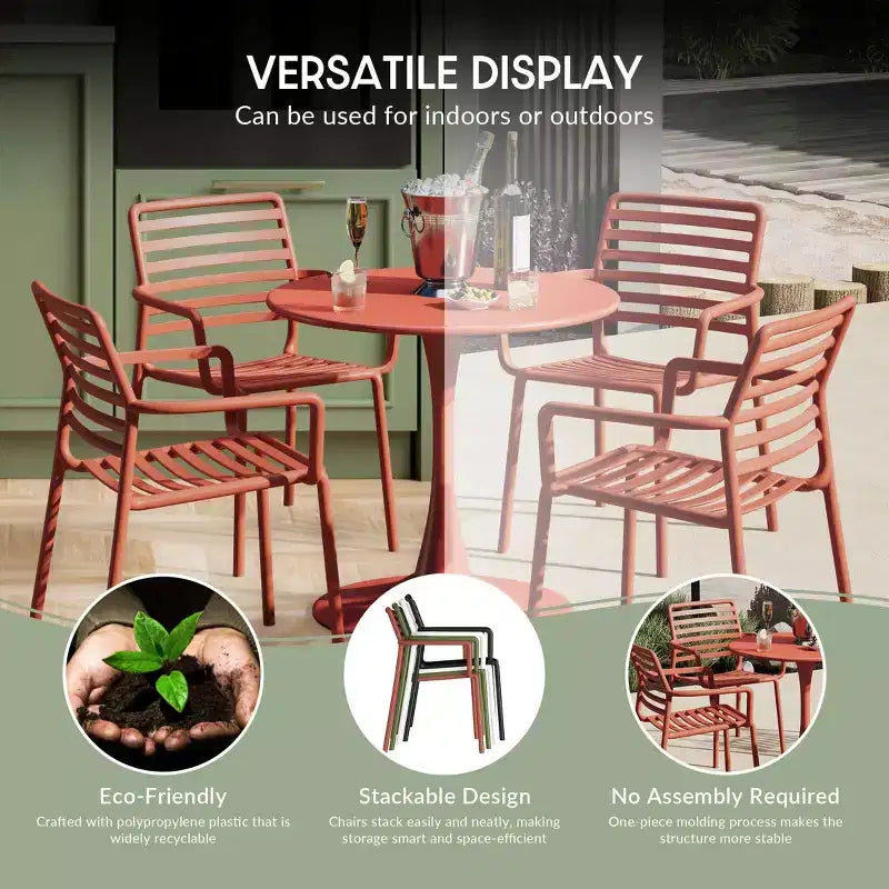 WestinTrends Playa Set Tavolo da Pranzo da 5 Pezzi per Interni ed Esterni in Metallo con Sedie da Giardino Impilabili in Plastica con Braccioli