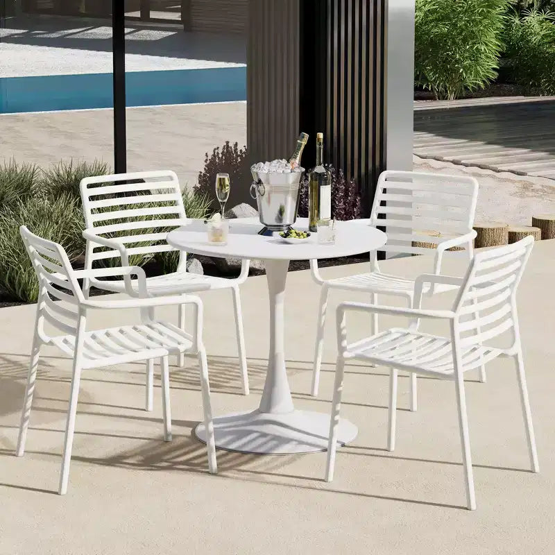 WestinTrends Playa Set Tavolo da Pranzo da 5 Pezzi per Interni ed Esterni in Metallo con Sedie da Giardino Impilabili in Plastica con Braccioli