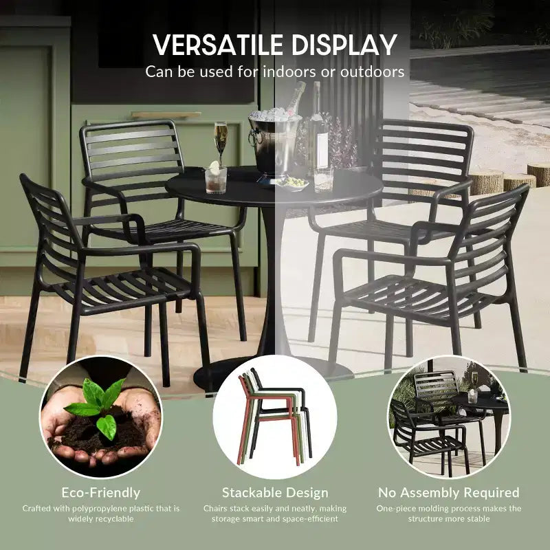 WestinTrends Playa Set Tavolo da Pranzo da 5 Pezzi per Interni ed Esterni in Metallo con Sedie da Giardino Impilabili in Plastica con Braccioli