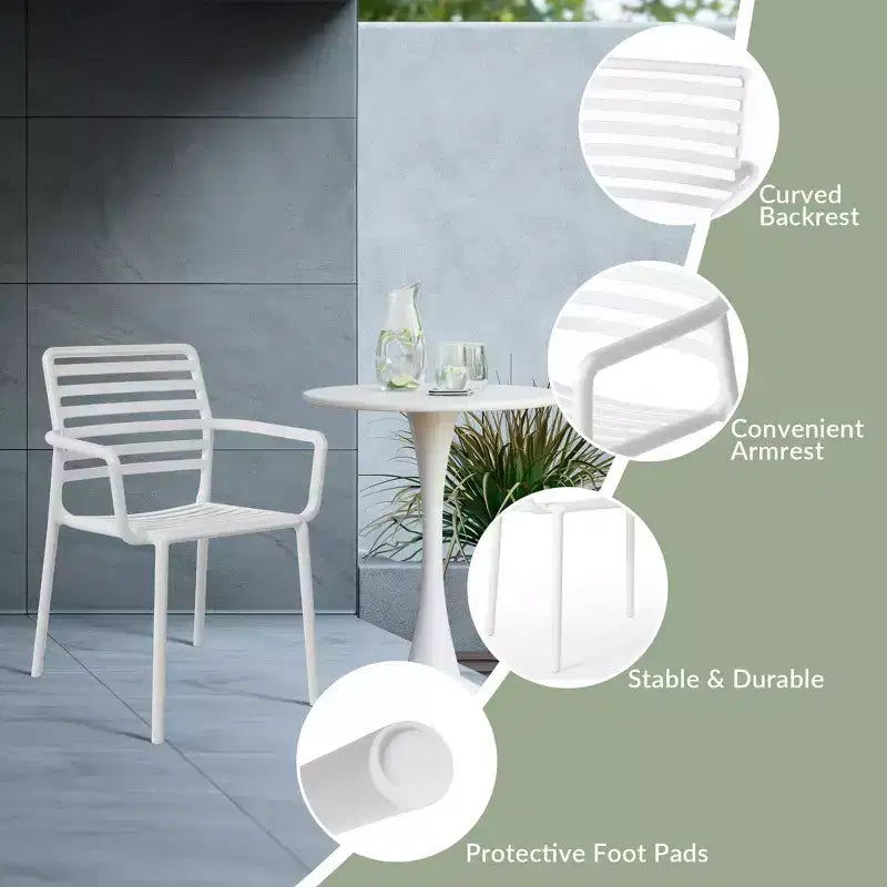 WestinTrends Playa Set Tavolo da Pranzo da 5 Pezzi per Interni ed Esterni in Metallo con Sedie da Giardino Impilabili in Plastica con Braccioli
