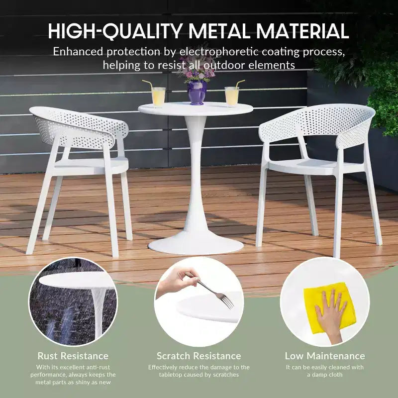 WestinTrends Playa Set Tavolo da Pranzo da 5 Pezzi per Interni ed Esterni in Metallo con Sedie da Giardino Impilabili in Plastica con Braccioli