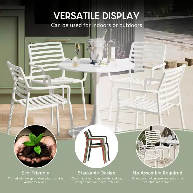 WestinTrends Playa Set Tavolo da Pranzo da 5 Pezzi per Interni ed Esterni in Metallo con Sedie da Giardino Impilabili in Plastica con Braccioli