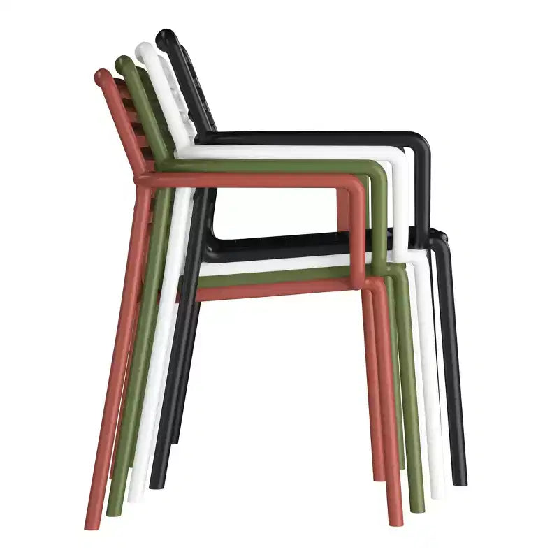 WestinTrends Playa Set Tavolo da Pranzo da 5 Pezzi per Interni ed Esterni in Metallo con Sedie da Giardino Impilabili in Plastica con Braccioli