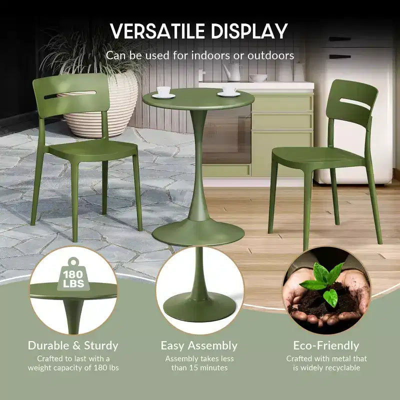 WestinTrends Playa, set da 3 pezzi per tavolo da pranzo da patio in metallo per esterni e interni con sedie da patio impilabili in polipropilene