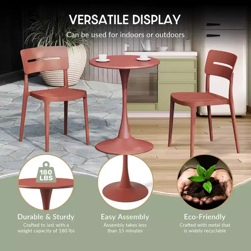 WestinTrends Playa, set da 3 pezzi per tavolo da pranzo da patio in metallo per esterni e interni con sedie da patio impilabili in polipropilene