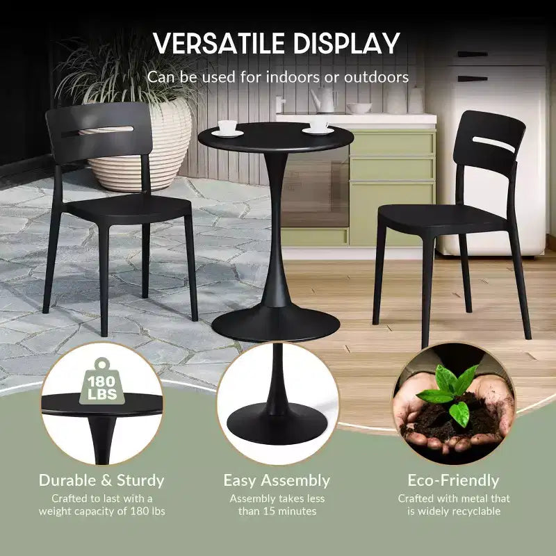 WestinTrends Playa, set da 3 pezzi per tavolo da pranzo da patio in metallo per esterni e interni con sedie da patio impilabili in polipropilene