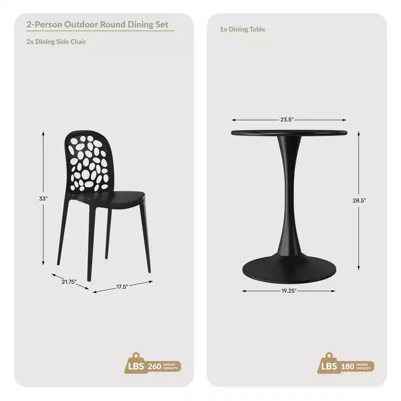 WestinTrends Playa, set da 3 pezzi per tavolo da pranzo da patio in metallo per esterni e interni con sedie da patio impilabili in polipropilene