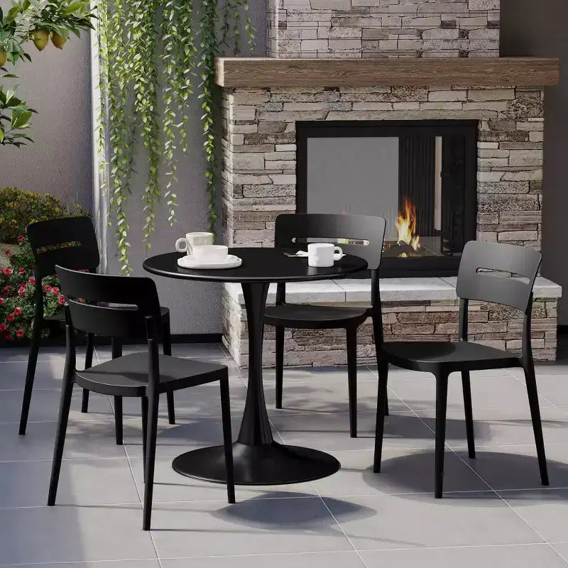 WestinTrends Playa Set da Pranzo Rotondo da 5 Pezzi in Metallo per Esterni e Interni con Sedie da Esterno Impilabili