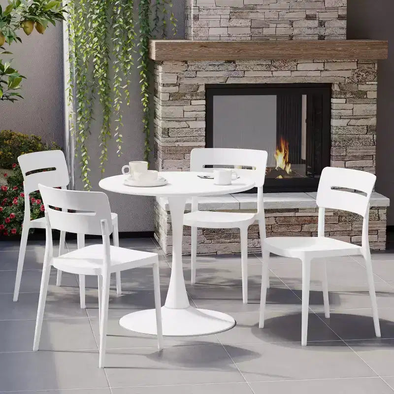 WestinTrends Playa Set da Pranzo Rotondo da 5 Pezzi in Metallo per Esterni e Interni con Sedie da Esterno Impilabili