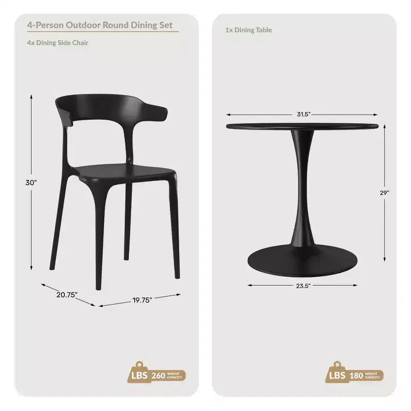 WestinTrends Playa Set Tavolo da Pranzo da Esterno in Metallo a 5 Pezzi con Sedie da Giardino Impilabili