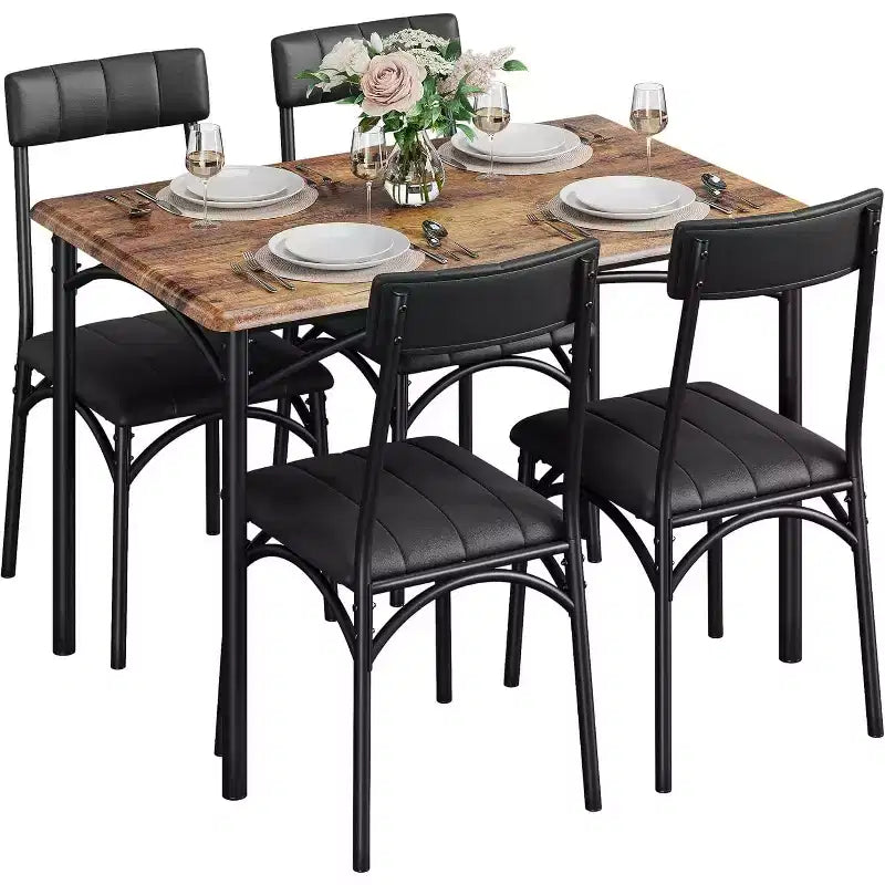 Set tavolo da pranzo per 4, tavolo e sedie da cucina, set tavolo da pranzo con 4 sedie imbottite, set tavolo da cucina per piccoli spazi, appartamento
