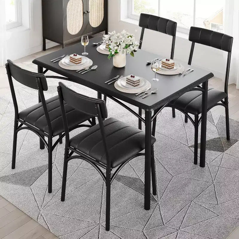 Set tavolo da pranzo per 4, tavolo e sedie da cucina, set tavolo da pranzo con 4 sedie imbottite, set tavolo da cucina per piccoli spazi, appartamento