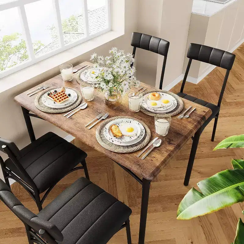 Set tavolo da pranzo per 4, tavolo e sedie da cucina, set tavolo da pranzo con 4 sedie imbottite, set tavolo da cucina per piccoli spazi, appartamento