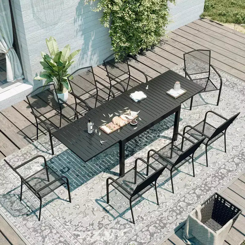 Mondawe Set da Pranzo da Esterno 9 Pezzi, Tavolo e Sedie in Rete con Struttura in Acciaio