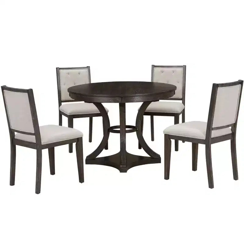 Merax Set da Pranzo Retrò 5 Pezzi Elegante con Tavolo Rotondo Allungabile e 4 Sedie Imbottite