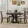 Merax Stylish 5-Piece Retro Dining Set with Extendable Round Table & 4 Upholstered Chairs