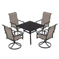 Mondawe 5-Piece Patio Dining Set,Square Table built-in Umbrella Hole & 360 Degree Swivel Chairs Outdoor Set