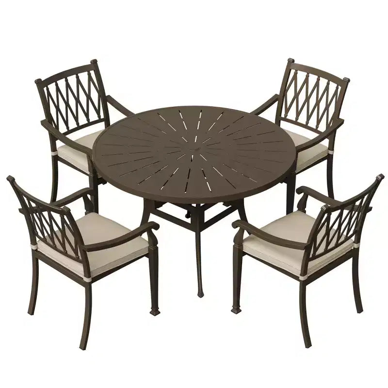 Mondawe 5 Pieces Round Cast Aluminum Outdoor Dining Set with 4 Dining Chair