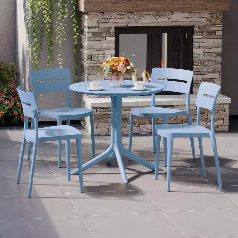 WestinTrends Playa Set da Pranzo Moderno da Esterno a 5 Pezzi con Tavolo Rotondo in Resina e Sedie Impilabili