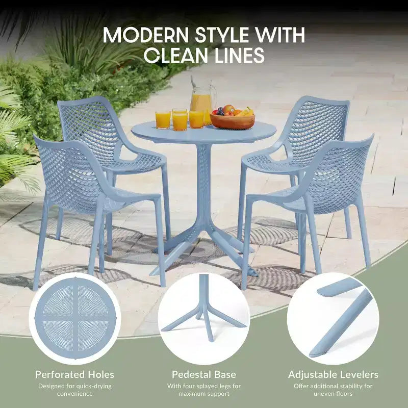 WestinTrends Playa Set da Pranzo Moderno da Esterno a 5 Pezzi con Tavolo Rotondo in Resina e Sedie Impilabili