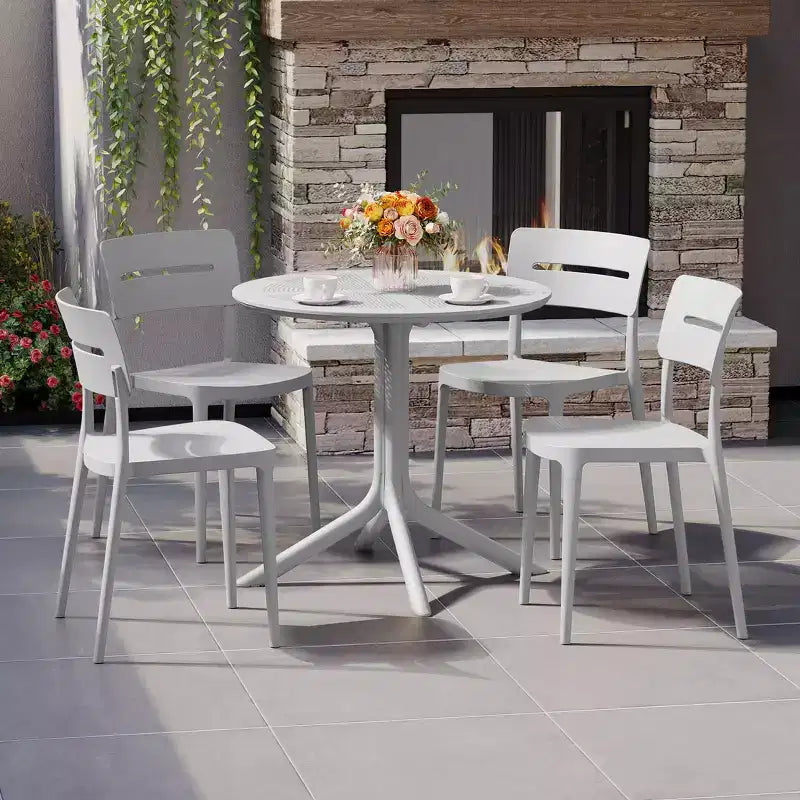 WestinTrends Playa Set da Pranzo Moderno da Esterno a 5 Pezzi con Tavolo Rotondo in Resina e Sedie Impilabili