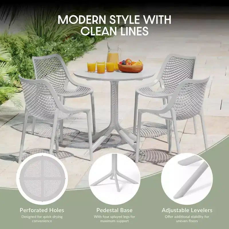 WestinTrends Playa Set da Pranzo Moderno da Esterno a 5 Pezzi con Tavolo Rotondo in Resina e Sedie Impilabili
