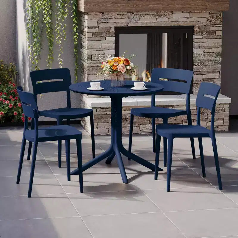 WestinTrends Playa Set da Pranzo Moderno da Esterno a 5 Pezzi con Tavolo Rotondo in Resina e Sedie Impilabili