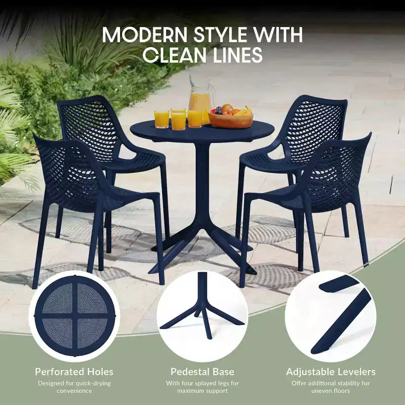 WestinTrends Playa Set da Pranzo Moderno da Esterno a 5 Pezzi con Tavolo Rotondo in Resina e Sedie Impilabili