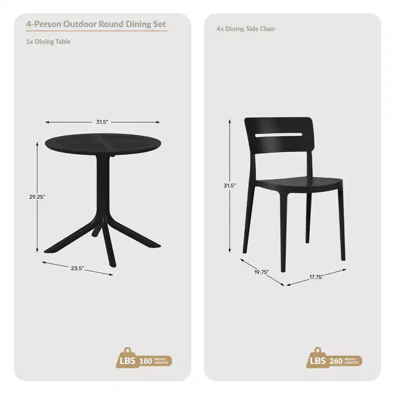 WestinTrends Playa Set da Pranzo Moderno da Esterno a 5 Pezzi con Tavolo Rotondo in Resina e Sedie Impilabili