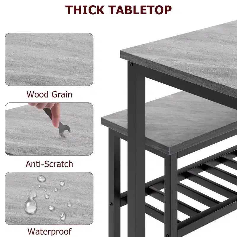 Set da pranzo per 4 persone, tavolo da cucina moderno con sedie e panca per piccoli spazi, set da pranzo per 4 persone con struttura in metallo e ripiano portaoggetti