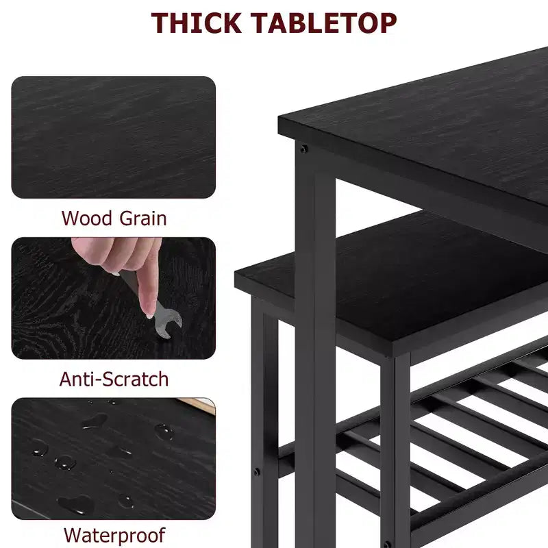 Set da pranzo per 4 persone, tavolo da cucina moderno con sedie e panca per piccoli spazi, set da pranzo per 4 persone con struttura in metallo e ripiano portaoggetti
