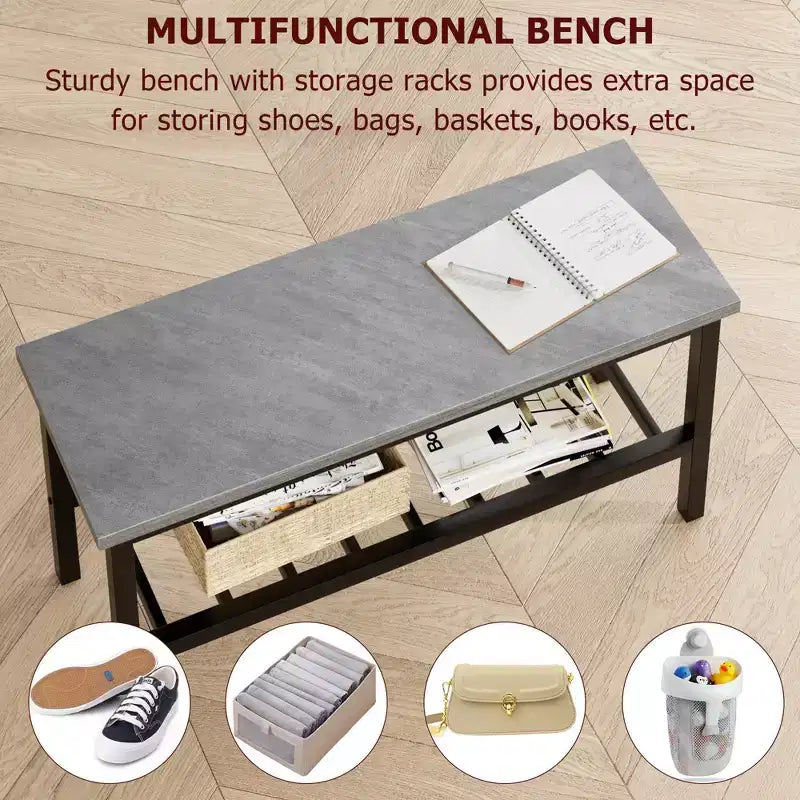 Set da pranzo per 4 persone, tavolo da cucina moderno con sedie e panca per piccoli spazi, set da pranzo per 4 persone con struttura in metallo e ripiano portaoggetti