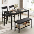 Dining Table Set for 4, Modern Kitchen Table with Chairs and Bench for Small Space, 4-Person Dining Room Table Set with Metal Frame and Storage Rack