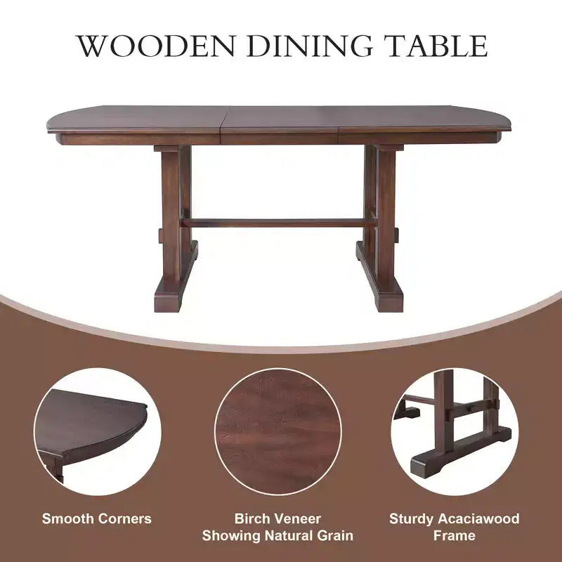 Set da pranzo allungabile per 6 persone in stile rustico, 7 pezzi: tavolo da cucina allungabile in legno con 6 sedie imbottite
