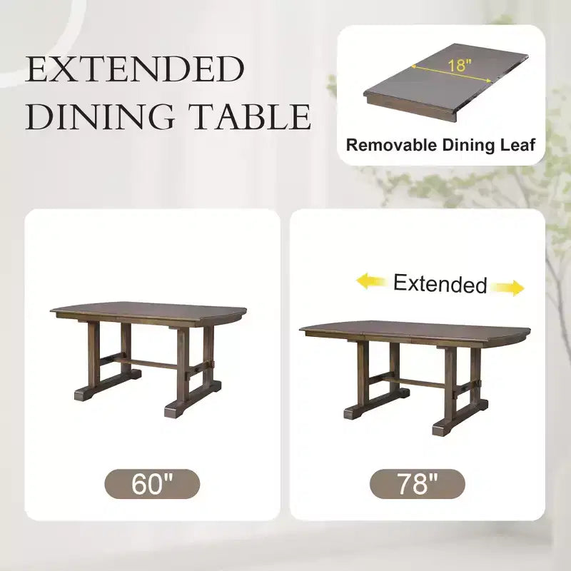 Set da pranzo allungabile per 6 persone in stile rustico, 7 pezzi: tavolo da cucina allungabile in legno con 6 sedie imbottite