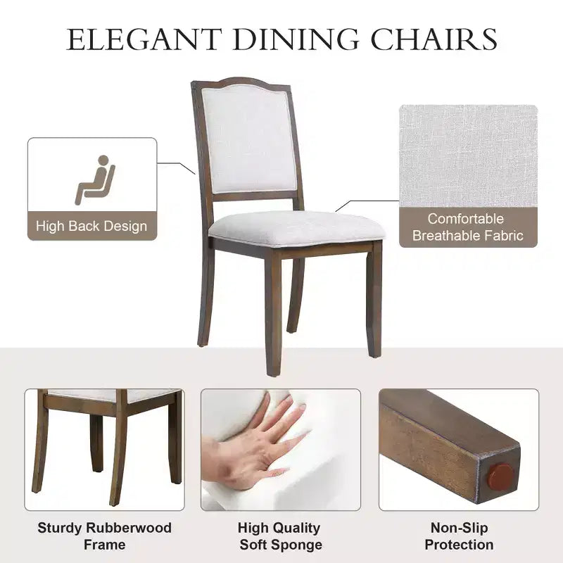 Set da pranzo allungabile per 6 persone in stile rustico, 7 pezzi: tavolo da cucina allungabile in legno con 6 sedie imbottite