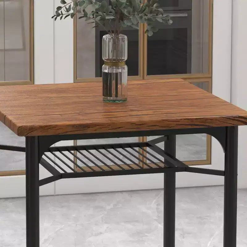 Set da Tavolo da Pranzo per 2, Set da Tavolo da Cucina Quadrato con 2 Sgabelli e Scaffale Portaoggetti, Tavolo da Colazione in Legno per Soggiorno Spazi Piccoli