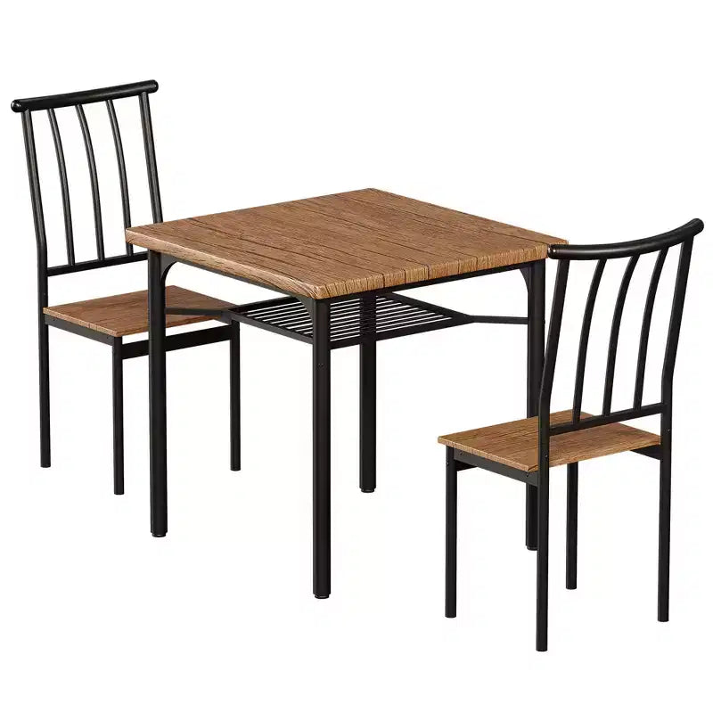 Set da Tavolo da Pranzo per 2, Set da Tavolo da Cucina Quadrato con 2 Sgabelli e Scaffale Portaoggetti, Tavolo da Colazione in Legno per Soggiorno Spazi Piccoli