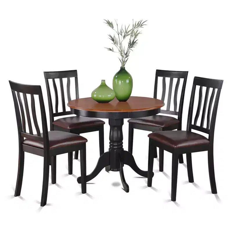 HomeStock Belmont 5-Piece Kitchen Table Set, Black & Cherry