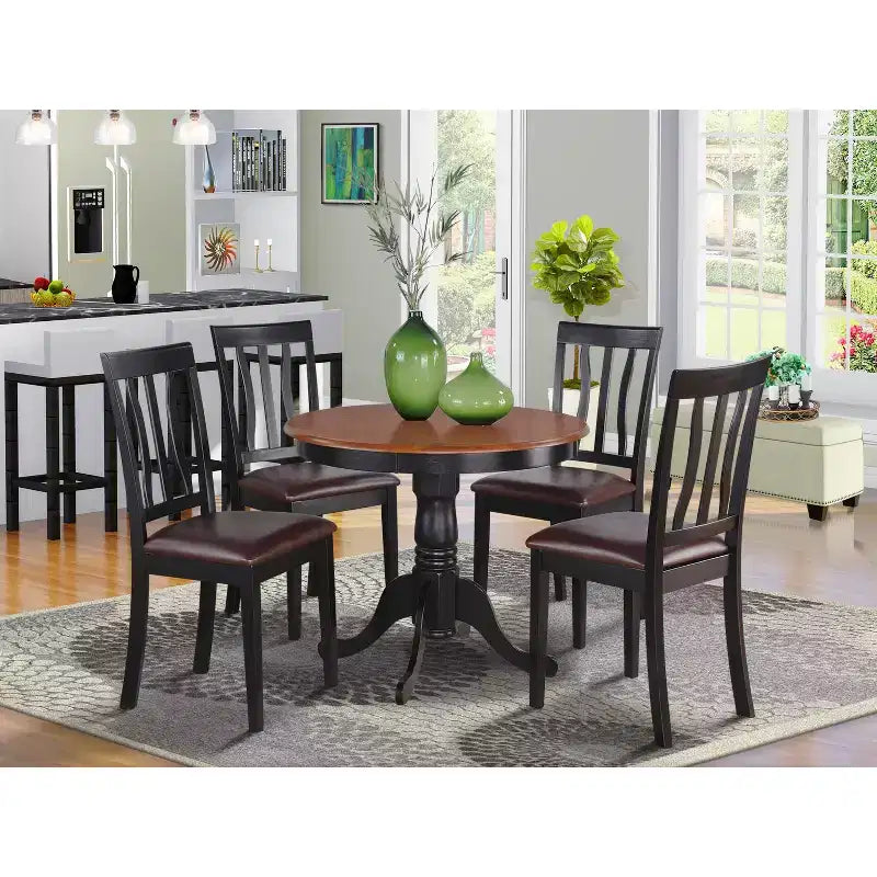 HomeStock Set Tavolo da Cucina Belmont 5 Pezzi, Nero e Ciliegio