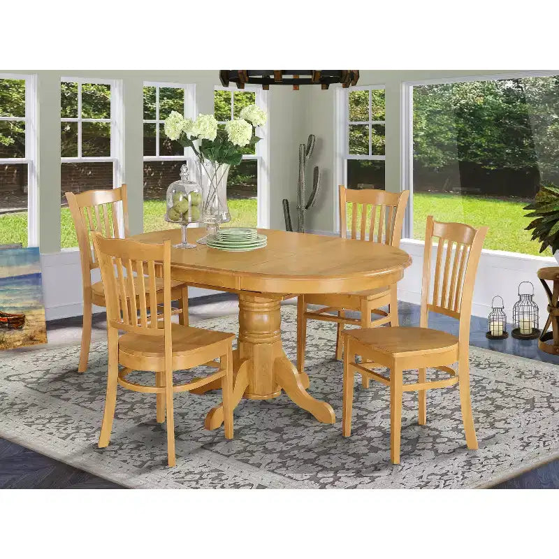 HomeStock Belmont Dining Room Set- Oval Dinette Table With Leaf And Dining Chairs, Oak
